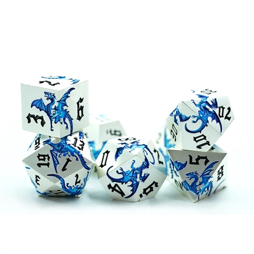 Metal Dragon Light Metal with Blue Dragon - Metal RPG Dice - Epic Dwarf Dice